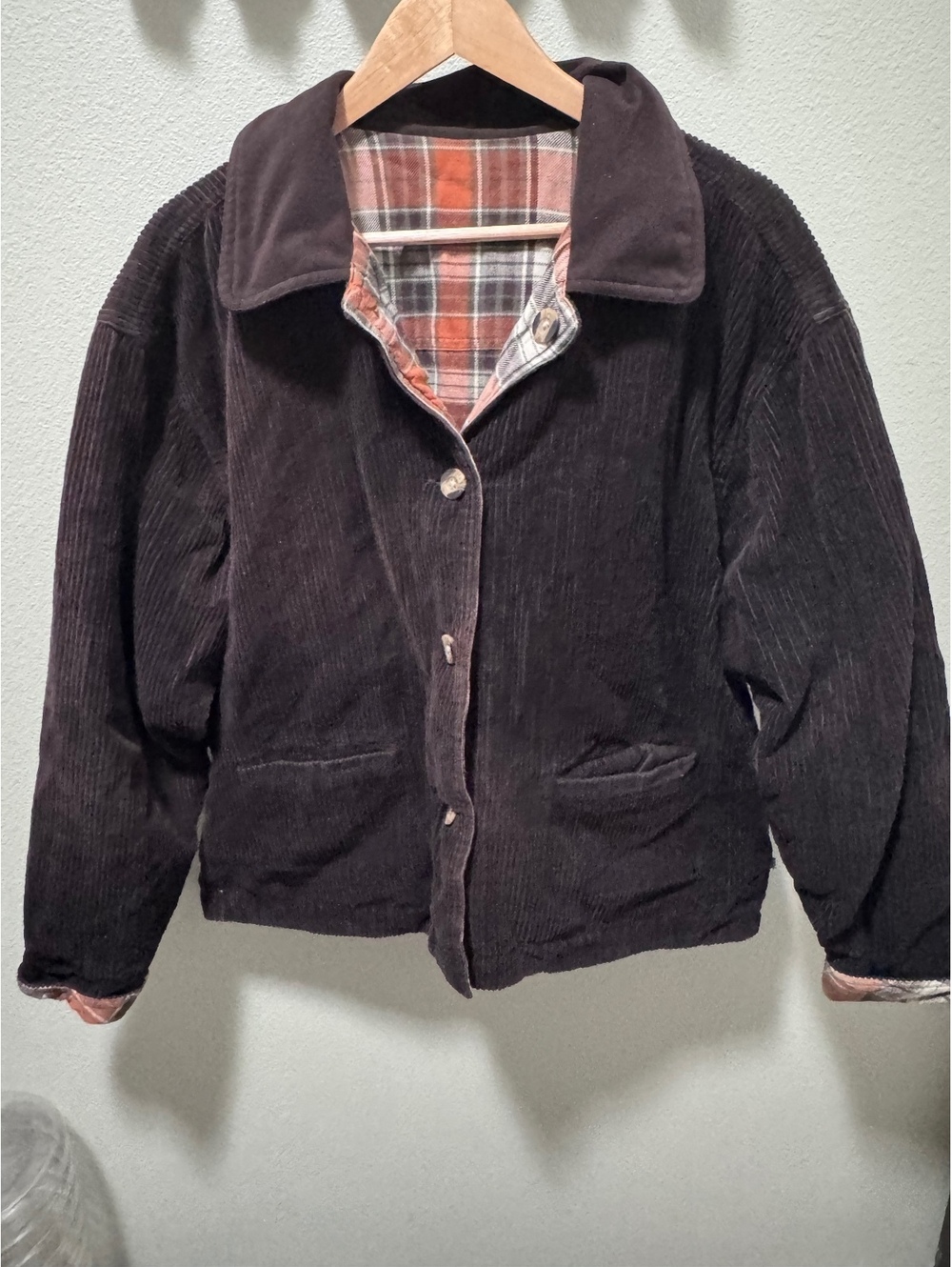 Route 66 Reversible Jacket Men’s XL Brown Corduroy Plaid Cotton Button Front